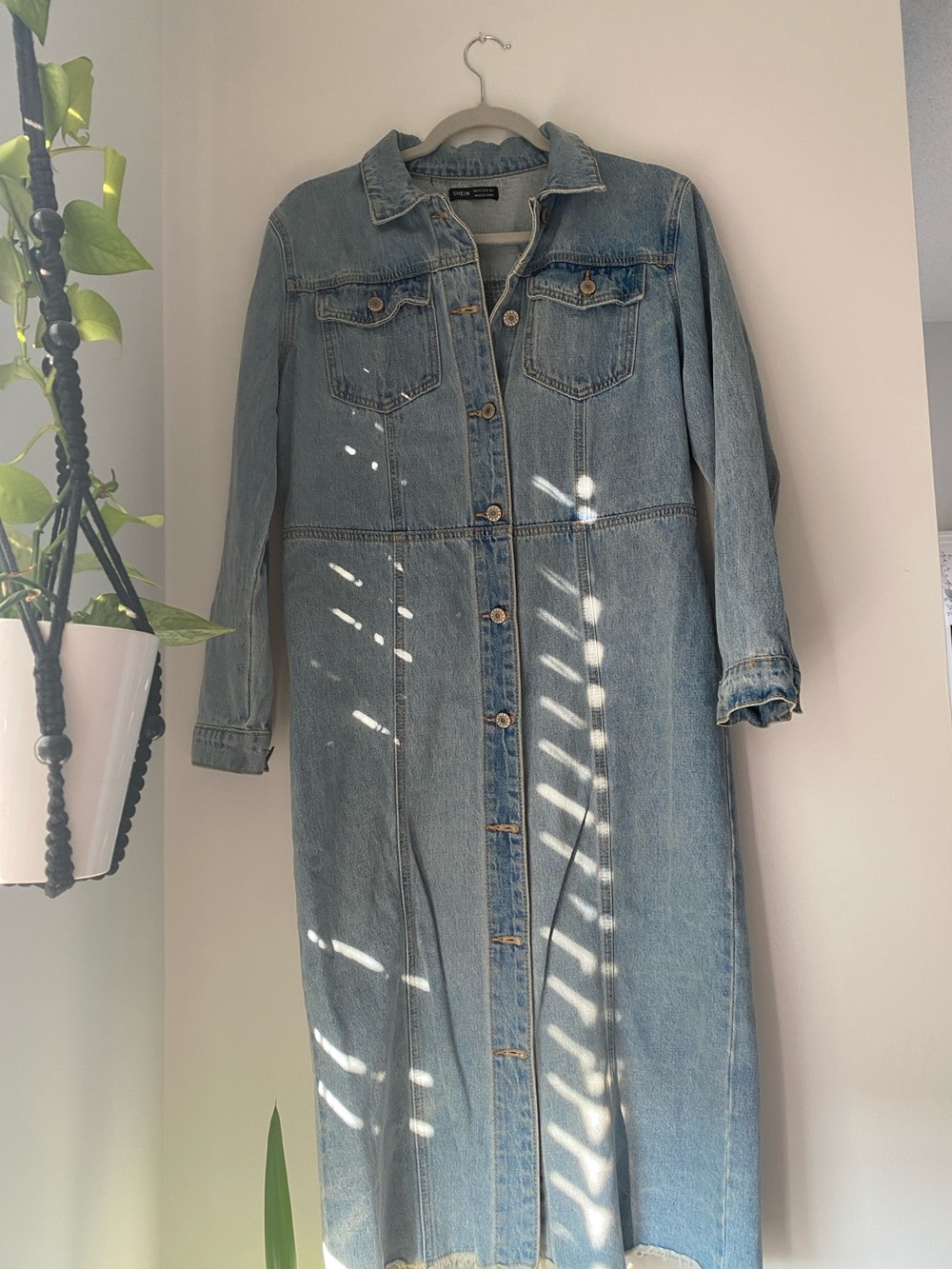SHEIN Light Blue Longline Denim Button-Up Jacket